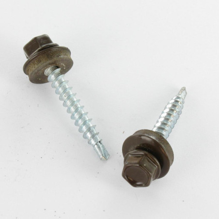 1 x Vis autoperceuse Tête hexagonale TH 4.8X35 Rondelle d'étanchéite EPDM Acier zingué RAL8014 brun sepia