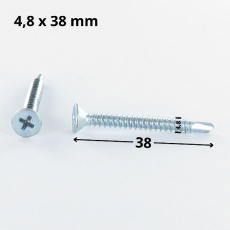 1 x Vis autoperceuse Tête fraisée Phillips 4.8X38 Filet tôle Acier zingué