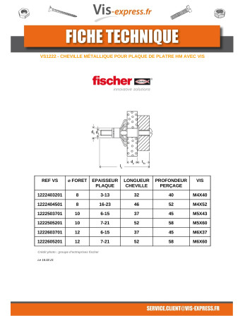 Cheville METAL Fischer Hexagonal bas HM 6X37 Avec Vis