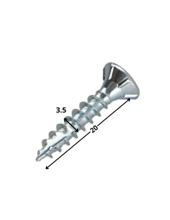 Vis bois TEKOR Tête fraisée Cranté 3.5X20 TORX T15 Acier zingué Filetage total Pointe antifendage type 17