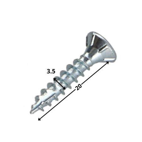 1 x Vis bois TEKOR Tête fraisée Cranté 3.5X20 TORX T15 Acier zingué Filetage total Pointe antifendage type 17