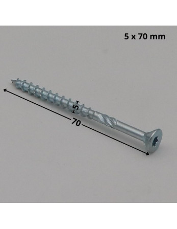 Vis charpente TEKOR Tête fraisée Cranté TORX T25 5X70 Filetée sur 37 Pointe antifendage type 17 Acier zingué