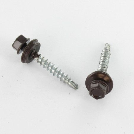 1 x Vis autoperceuse Tête hexagonale TH 4.8X19 Rondelle d'étanchéite EPDM Acier zingué RAL8017 brun chocolat