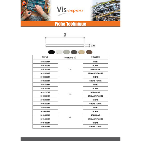 1 x Cache adhésif Diamètre 35 Blanc