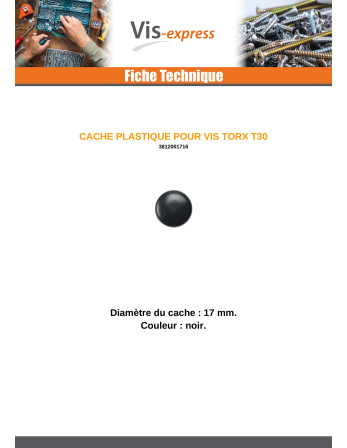 Cache tête de vis TORX T30 Diamètre de tête: 17 Polyethylène noir