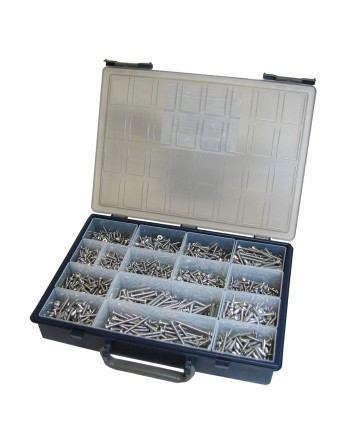 Assortiment de 1684 Vis tôle Tête fraisée Tête ronde TR Pozi Inox A2 Embout