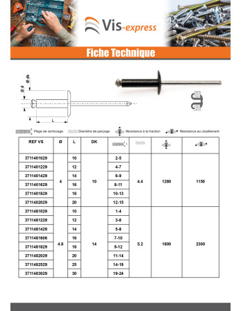 Rivet aveugle éclate GOSTAR Aluminium Tige acier 4.8X18