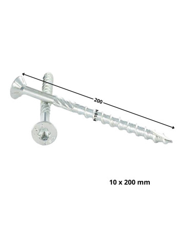 Vis charpente TEKOR Tête fraisée Cranté TORX T40 10X200 Filetée sur 80 Pointe antifendage type 17 Acier zingué