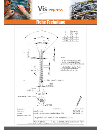 VBA Vis bois agglo Premium Tête fraisée Pozi N°2 3.5X25 Acier zingué