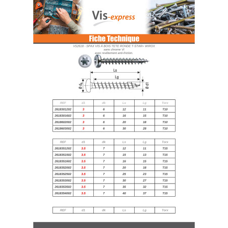 1 x Spax Vis bois Tête ronde TR T-STAR+ TORX T20 WIROX 4.5X50