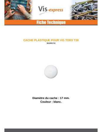 Cache tête de vis TORX T30 Diamètre de tête: 17 Polyéthylène blanc