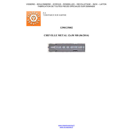 1 x Cheville METAL FM-MP3 12X50 M8 Acier zingué