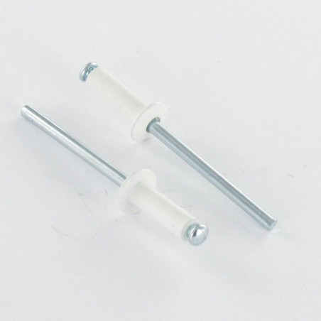 1 x Rivet aveugle Aluminium Tige acier 4X12 Epaisseur de serrage 6 à 8 Tête Ronde Standard RAL9016 blanc signalisation