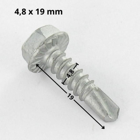 1 x Vis autoperceuse Tête hexagonale TH 4.8X19 Filet tôle Acier brut Géomet 500A