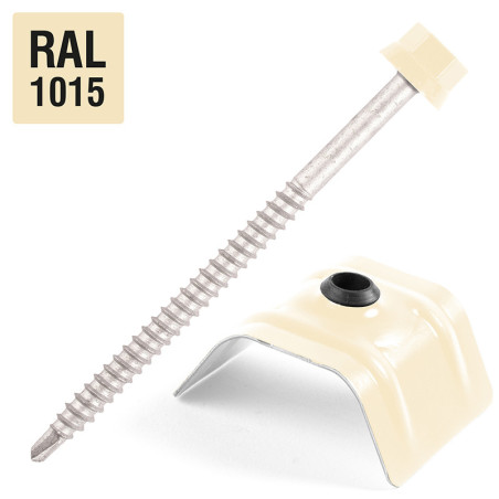 1 x Vis autoperceuse avec cavalier pour toiture 2 pièces Type C1 RAL1015 ivoire clair 6.3X100