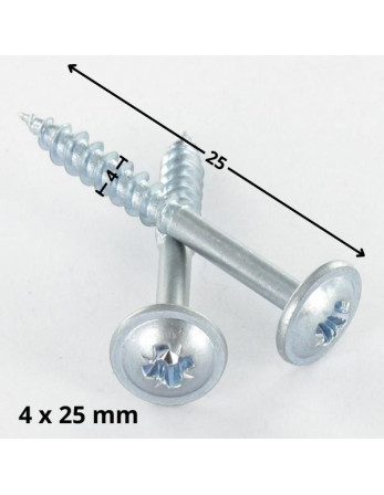 VBA Vis bois agglo Poelier Pozi N°2 4X25 Filetage total Diamètre de tête: 10 Acier zingué