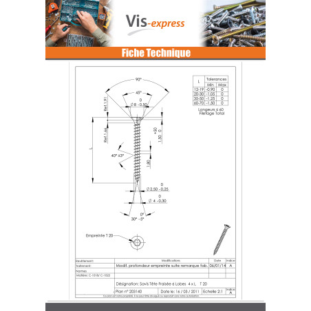 1 x VBA Vis bois agglo Tête fraisée TORX T20 4X30 Acier zingué noir