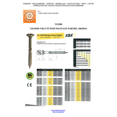 1 x VBA3 Tête fraisée Pozi 4.5X40 Filetage partiel Bichromaté