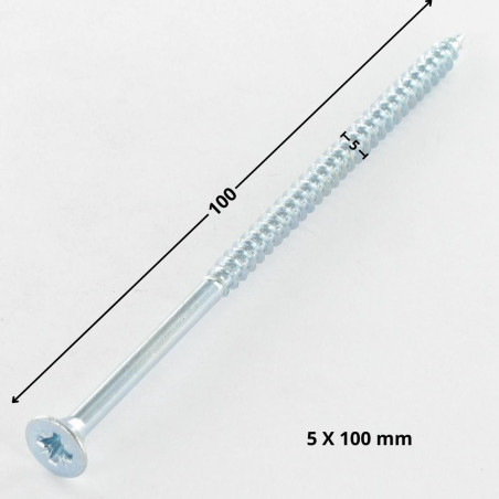1 x VBA Vis bois agglo Tête fraisée Pozi N°2 5X100 Filetage partiel Acier zingué