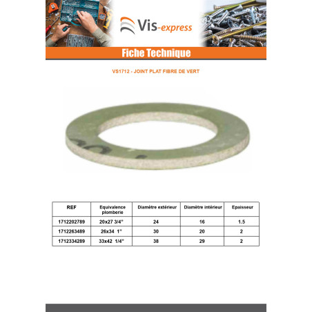 1 x Joint plat fibre de vert 26x34 (1") X2