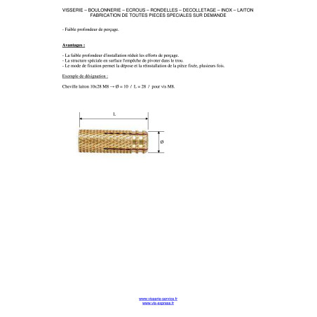 1 x Cheville Laiton 12X34 M10