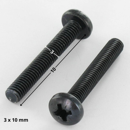 1 x Vis métaux tête cylindrique bombée large Pozi N°1 M3X10 Acier zingué noir microvis