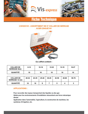 Assortiment de 97 Collier De Serrage Acier zingué W1