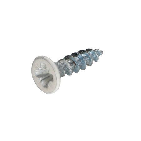 1 x VBA Vis bois agglo Tête fraisée Pozi N°2 4X25 Filetage total Acier zingué Laqué blanc RAL9010 blanc pur