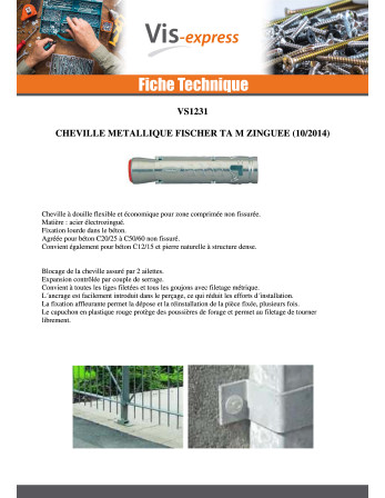 Cheville Métallique Fischer TAM12 M12X86 Acier zingué