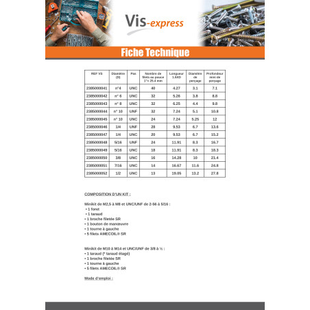 1 x KIT +FILET RAPPORTE M12X18 Pas de 175