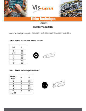 Embout Inviolable Vis HC+TETON M6 Clé de 4 HC4
