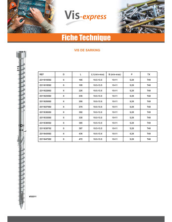 Vis de sarking Tête cylindrique TC double filetage TORX T40 8X235 Acier zingué