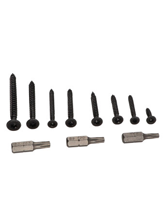 Assortiment de 280 VBA Vis bois agglo Tête fraisée TORX Acier zingué noir Embout