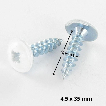1 x VBA Vis bois agglo Poelier Pozi N°2 4.5X35 Filetage total Acier zingué RAL9016 blanc signalisation