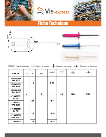 Rivet aveugle éclate GOSTAR Aluminium Tige acier Tête Ronde Standard 4.8X25