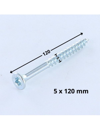 VBA Vis bois agglo Tête fraisée TORX T25 5X120 Filetée sur 70 Acier zingué