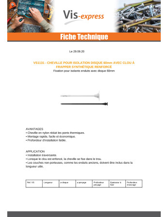 Cheville d'isolation 10X70 et Clou SYNTHETIQ