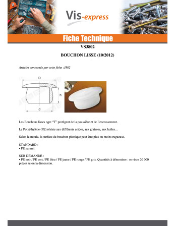 Bouchon Lisse 25X32 LG13 Polyéthylène RAL1020
