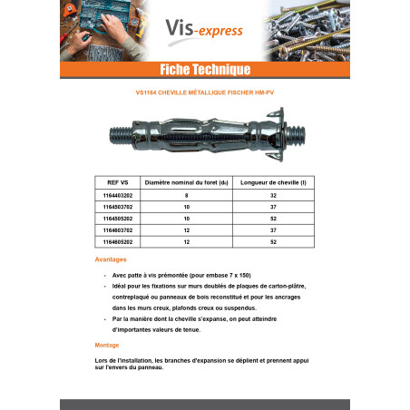 1 x Cheville Métallique Fischer HM-PV 6X37