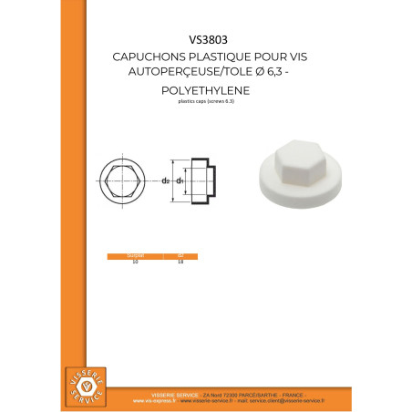 1 x Capuchon Tête hexagonale TH Polyéthylène RAL8012 brun rouge pour vis autoperceuse ou tole de diam 6.3