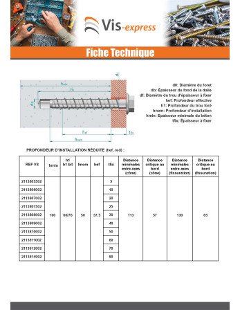 Vis béton Tête hexagonale TH Embase collerette T13 8X55 Acier zingué