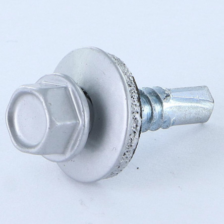 1 x Vis autoperceuse Tête hexagonale TH 5.5X25 Rondelle d'étanchéite EPDM Acier zingué RAL9006 aluminium blanc