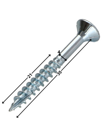Vis bois TEKOR Tête fraisée Cranté 4X35 Filetée sur 21 TORX T20 Acier zingué Pointe antifendage type 17