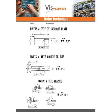 1 x Rivet FORES Tête goutte de suif 5X18 Acier zingué
