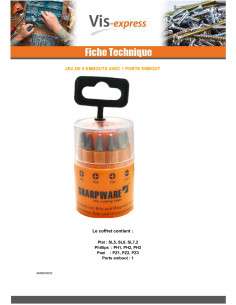 Assortiment de 9 Embout Fendue Phillips Pozi 2