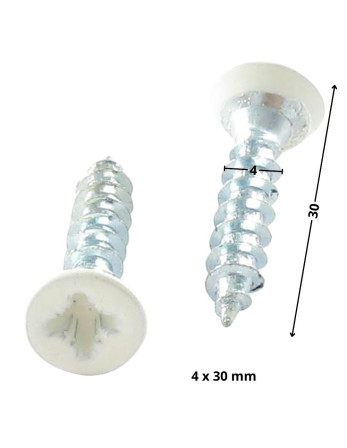 VBA Vis bois agglo Tête fraisée Pozi N°2 4X30 Filetage total Acier zingué Laqué blanc RAL9016 blanc signalisation