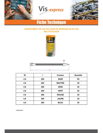 Assortiment de 245 Colliers de serrage Nylon