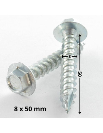 Vis bois TEKOR Tête hexagonale TH Embase collerette 8X50 Acier zingué Pointe antifendage type 17