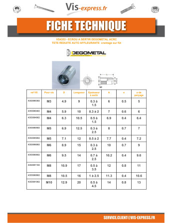 Ecrou à sertir ACRC M4X10.5 Diamètre FUT6.3 Acier zingué