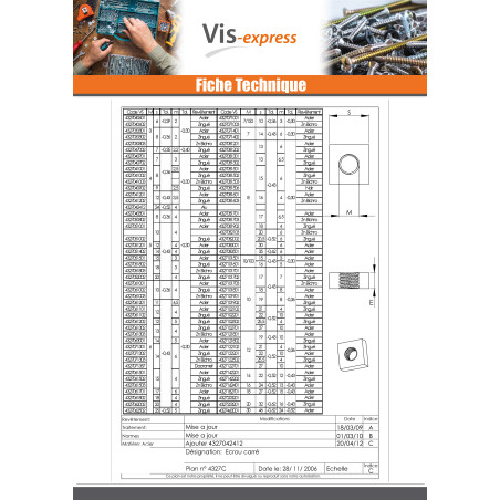 1 x Ecrou carré M20 32X32X16 Acier zingué